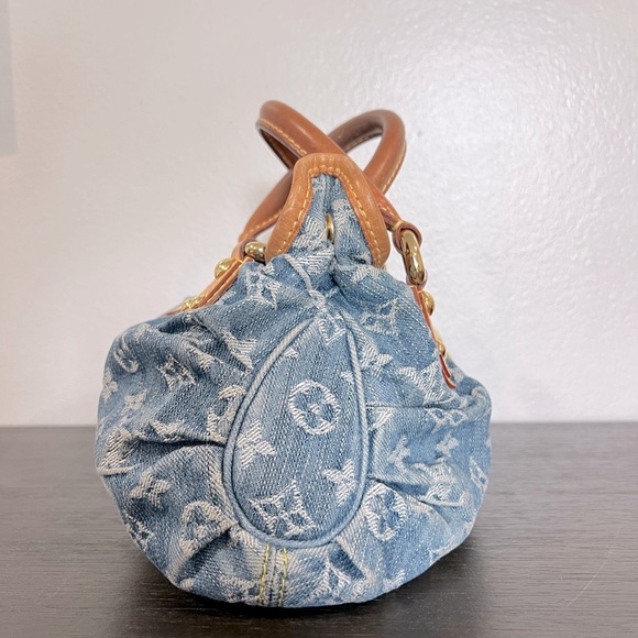 Louis Vuitton Monogram Denim Pleaty Bag Blue Vachetta Trim Handbag with receipt - Picture 11 of 17